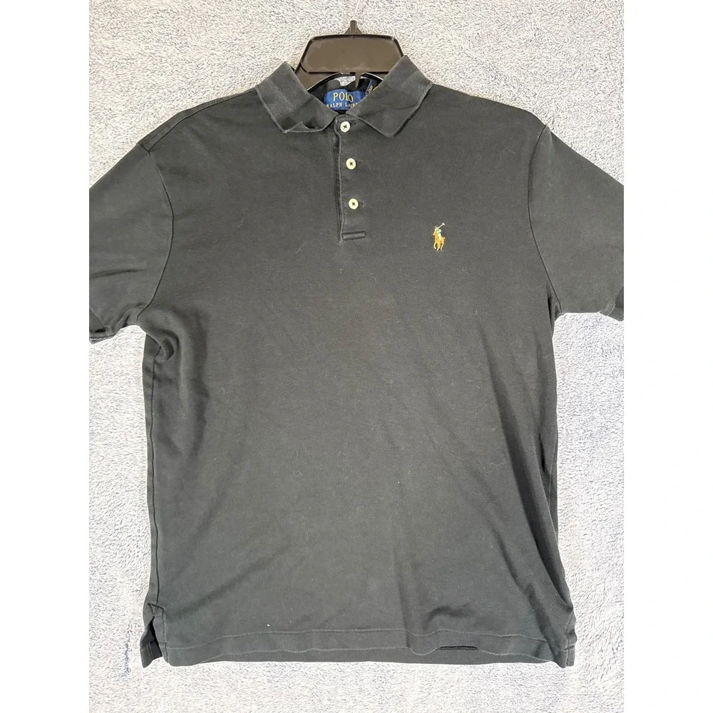 Polo Ralph Lauren Mens Custom Slim Fit Short Sleeve Polo Shirt Black Medium
